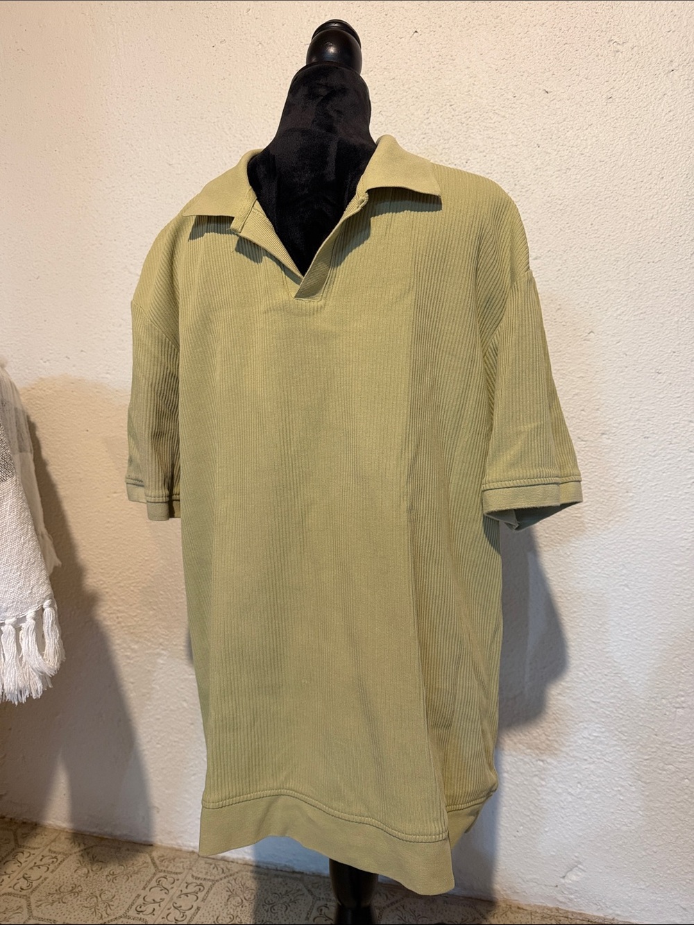 Zara Olive Green Ribbed Short-Sleeve Polo